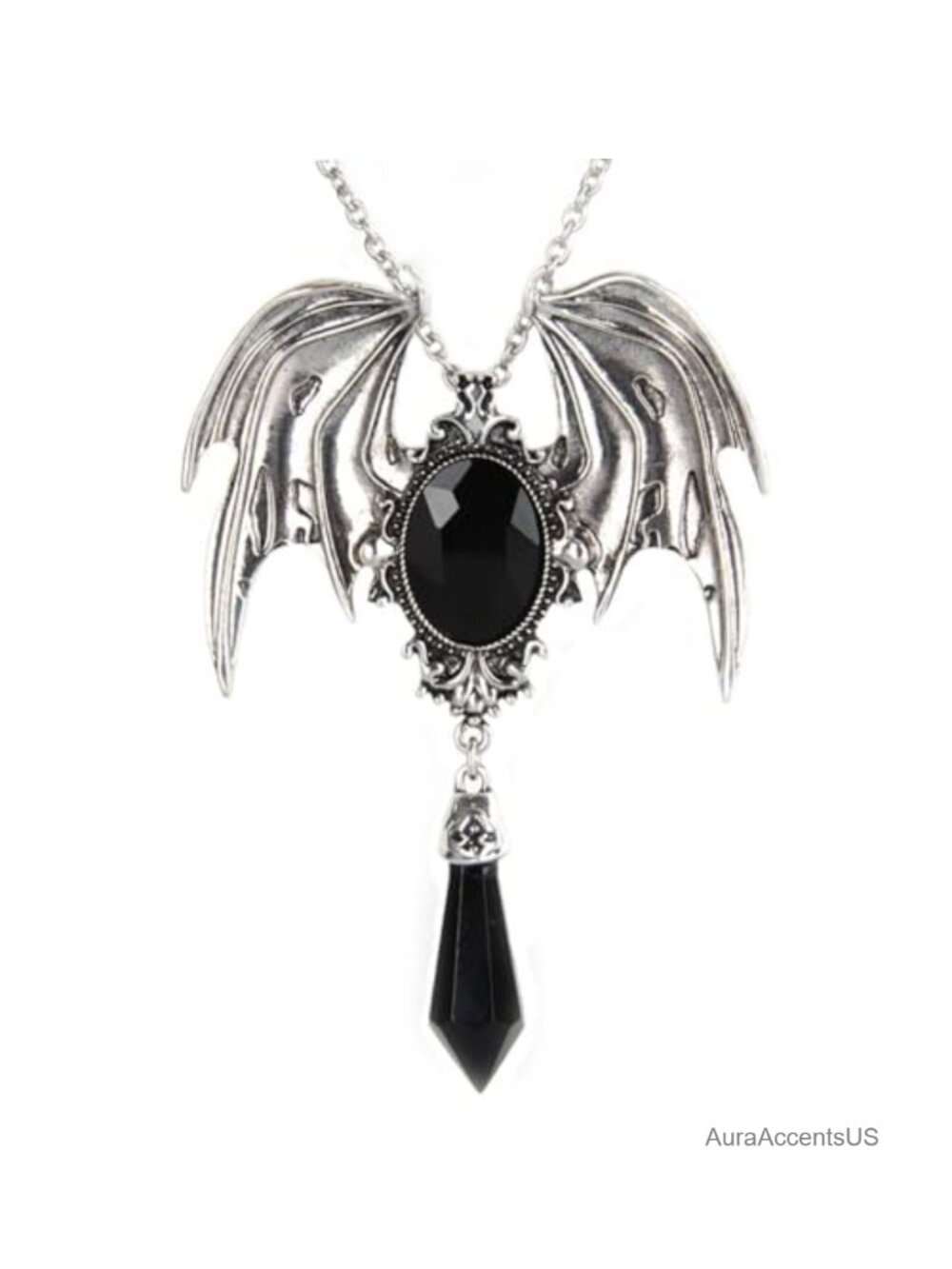 Gothic Bat Crystal Pendant Necklace Metal Cosplay Jewelry